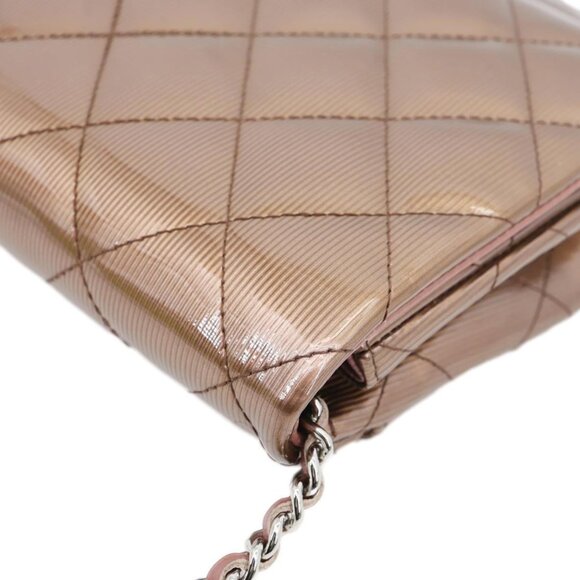 Chanel  Classic Flap Quilted Striated Patent Leather Shoulder Bag Bronze - Picture 5 of 12